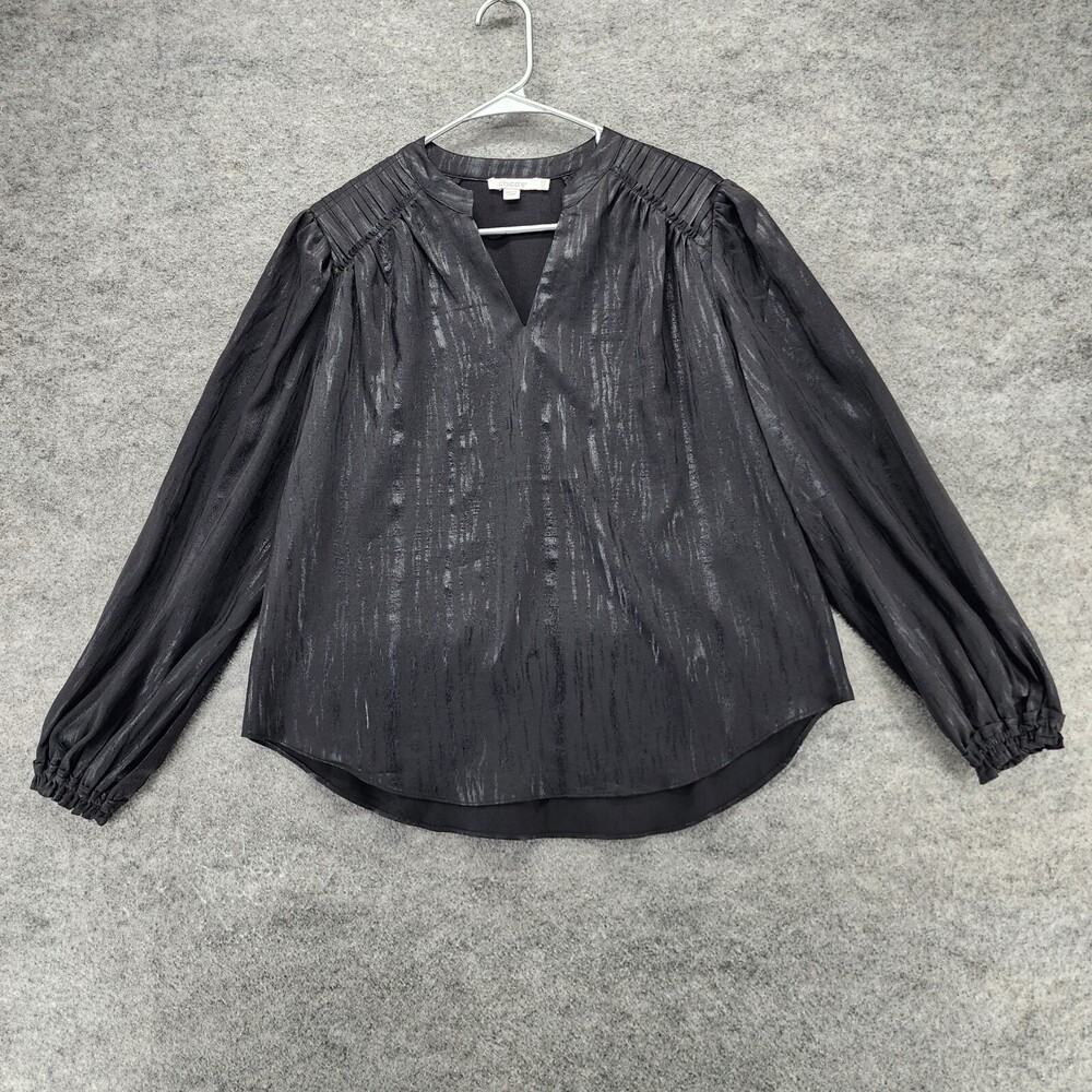 Chicos Blouse Womens 0.5 US 6 V Neck Black 3/4 Sleeve